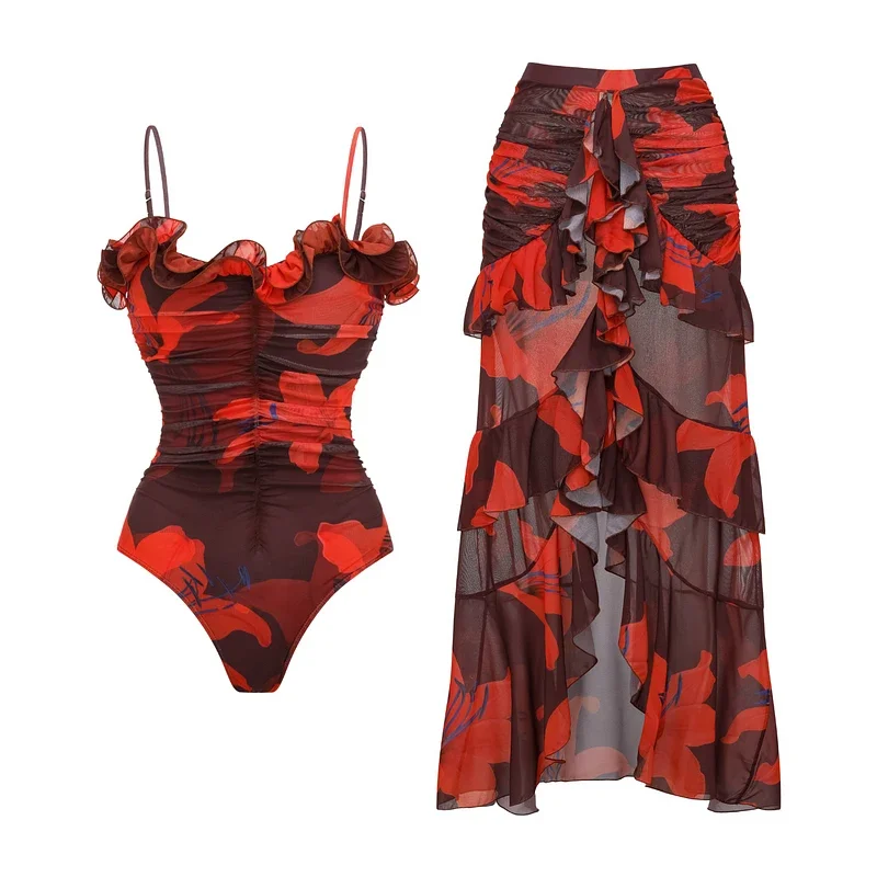 Sexy Swimsuit Women Bikini Set Lily Contrast Print Fabric Patchwork Skirt Push Up Swimsuit Biquini Bodysuit Bathing Suits - Image 4