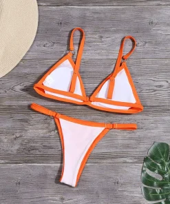 Vacation Woman Girl Solid Color Metal Buckle Sling Backless Split Swimwear Bikini Set Two Piece Swimsuit - Image 5
