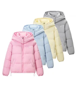 HH Woman Casual Long Sleeves Pockets 4-Color Solid Coats Winter Woman Zipper Drawstring Detachable Hooded Warm Cotton-padded - Image 6