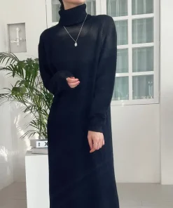 New 2025 Autumn Winter Sweater Dress Women Japanese y2k Turtleneck Long Sleeve Thicken Loose Knitted Long Dresses Hot Sale - Image 6