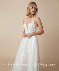 Wedding Dress Vestido De Noiva Sexy Customized V Neck Sleeveless Lace Applique Sweep Train Backless Bridal Gown for Woman - Image 3