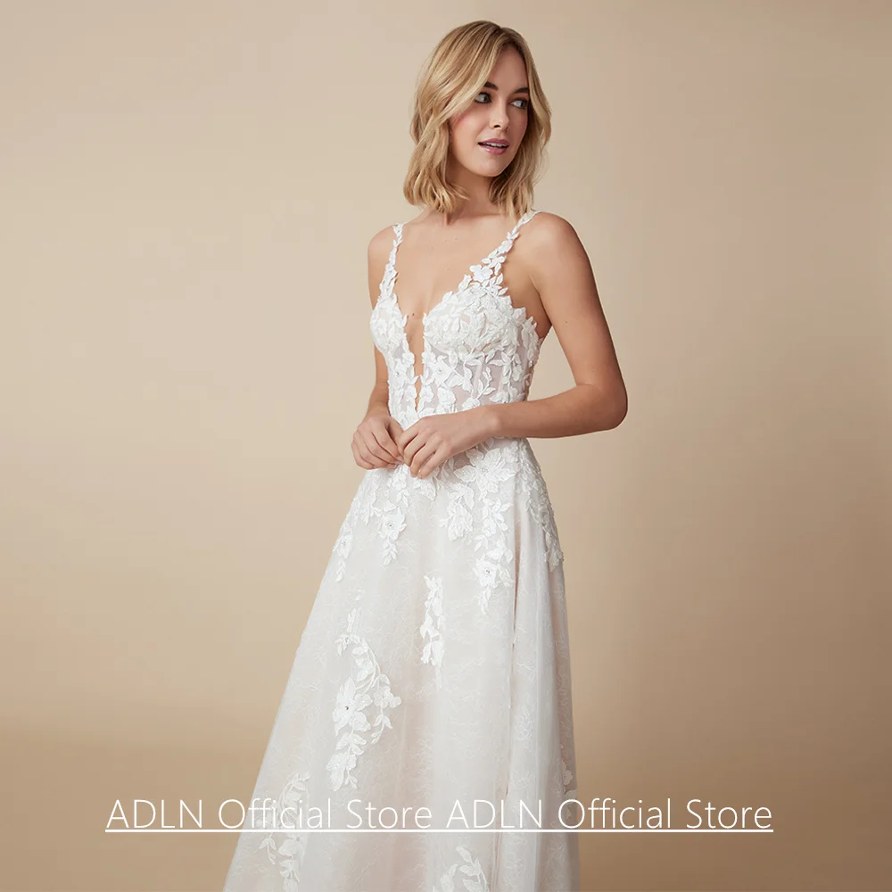 Wedding Dress Vestido De Noiva Sexy Customized V Neck Sleeveless Lace Applique Sweep Train Backless Bridal Gown for Woman - Image 3