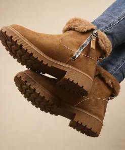 Women Snow Boots 2026 Winter New Solid Color Plush Zipper Thick Bottom Anti Slip Warm Cold Proof Cotton Shoes Snow Boots - Image 3
