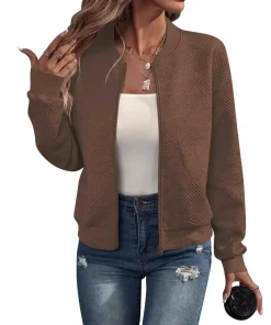 Women's autumn and winter new solid color simple and exquisite zipper jacket baseball collar casual jacket - Image 5