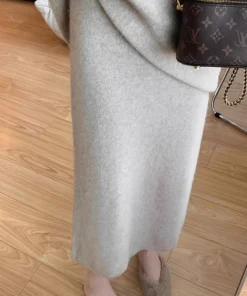 Soft Waxy Autumn and Winter Skirt Straight Skirt Versatile and Thin Knitted Skirt Medium and Long H Skirt Casual Skirt Women - Image 5