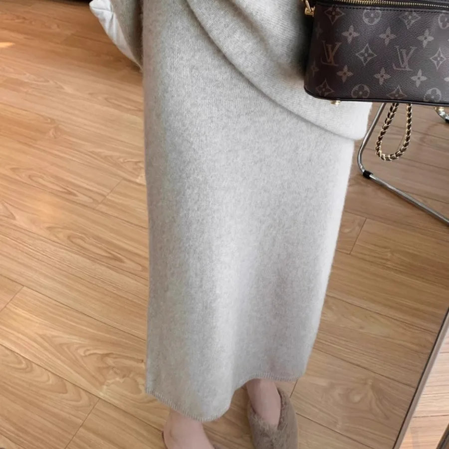 Soft Waxy Autumn and Winter Skirt Straight Skirt Versatile and Thin Knitted Skirt Medium and Long H Skirt Casual Skirt Women - Image 5
