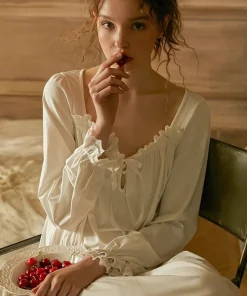 Vintage Cotton Women's Long Nightgowns Long Sleeve Elegant Autumn Winter Female Princess Sexy Loose Nightshirts - Image 3