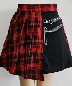 Gothic Sweet Women Pleated Skirt Fashion Plaid Mini High Waist Chic Skirt Kawaii Summer Casual Ladies Plaid Pleated Skirt - Image 4