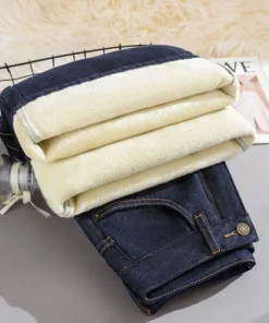 Winter Fleece Lined Jeans for Woman Y2k Pants 2025 Wide Leg Blue Loose Straight Trousers Pear Shape Body Comfort Fashion Trend - Image 4