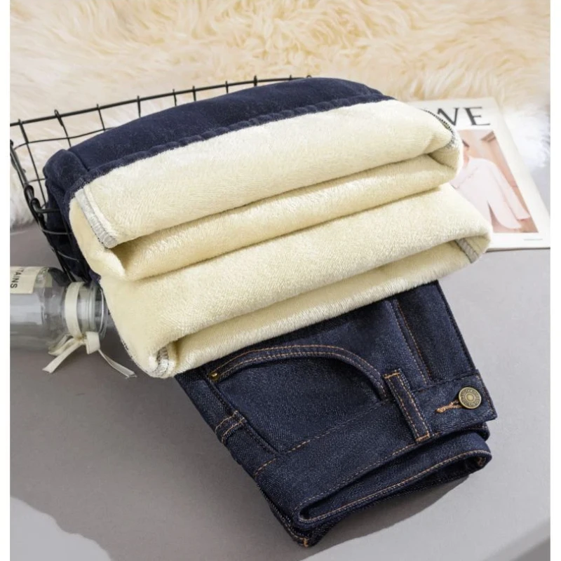 Winter Fleece Lined Jeans for Woman Y2k Pants 2025 Wide Leg Blue Loose Straight Trousers Pear Shape Body Comfort Fashion Trend - Image 4