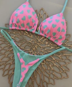 2024 Women's Bikini Swimsuit Women's Split Solid Color Lace-up Sexy Swimsuit 2-piece Set - Image 3