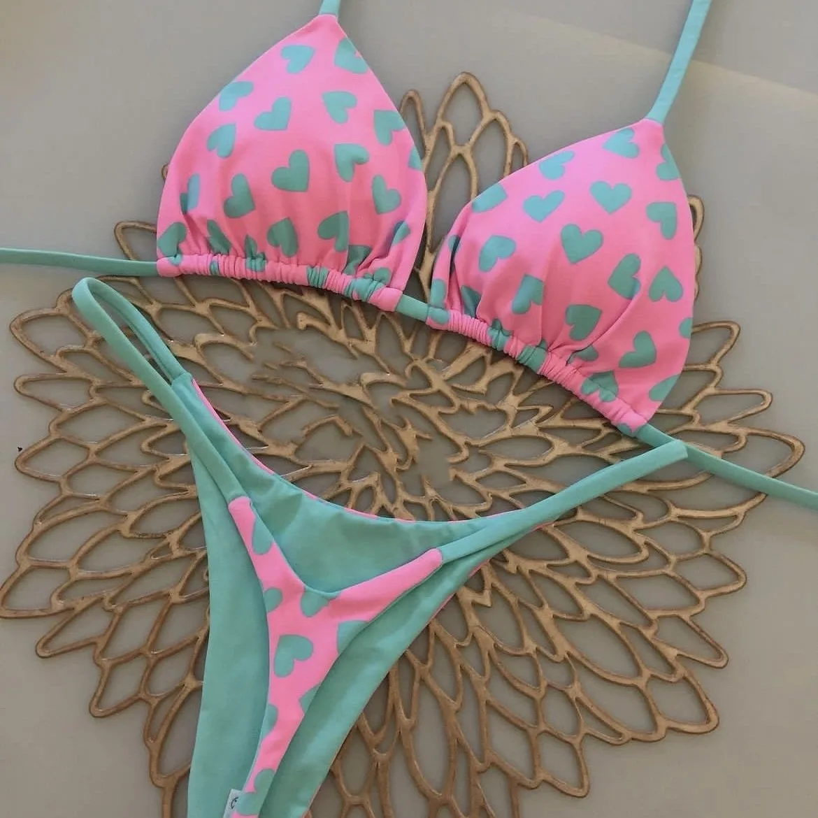 2024 Women's Bikini Swimsuit Women's Split Solid Color Lace-up Sexy Swimsuit 2-piece Set - Image 3