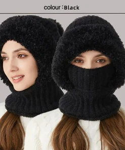 3 In 1 Knitted Hat Thickening And Adding Fluff Hat Scarf Mask One-piece Hat Winter Warm Fashion Windproof Hat For Women 2025 - Image 3