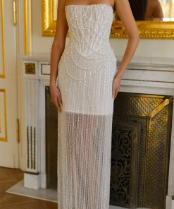 Kyoto Customized Ivory Shiny Sequins Strapless Wedding Dress Column Beaded vestidos de novia Floor-Length Lace-Up Formal Evening - Image 4
