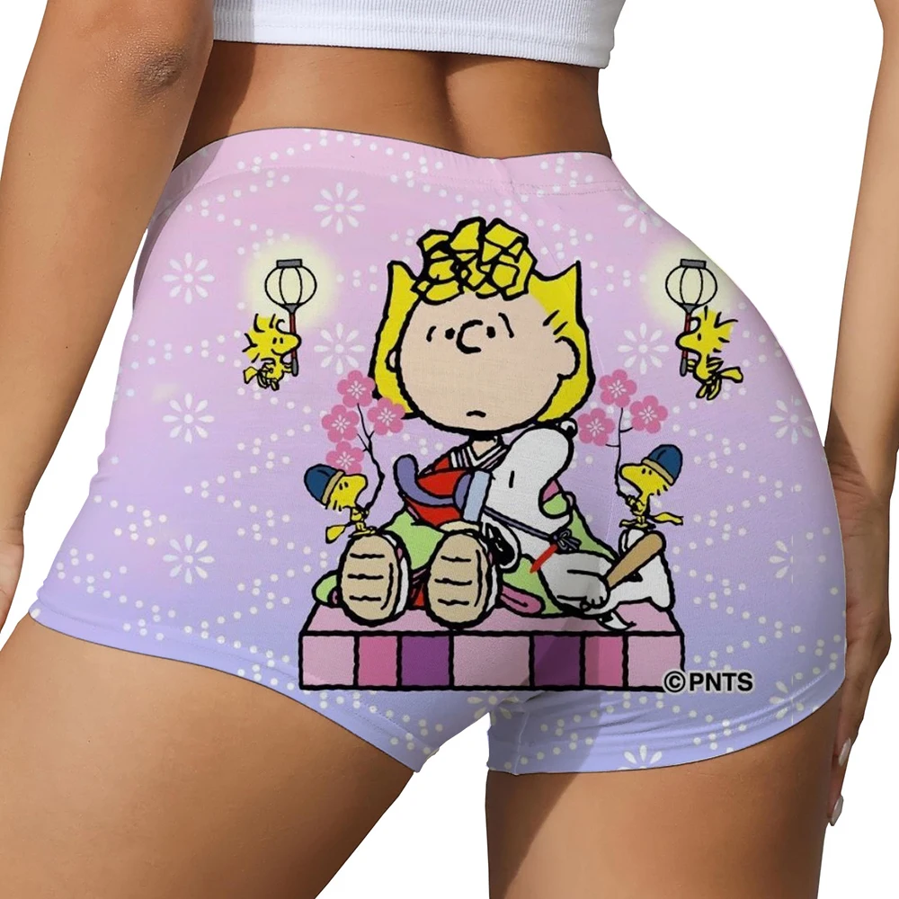 Snoopy cartoon print Sweet Home Womens Shorts Summer Elastic Waist Straight Short Pants Vintage Cute Home Cozy Woman Underwear Y