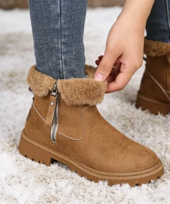 Women Snow Boots 2026 Winter New Solid Color Plush Zipper Thick Bottom Anti Slip Warm Cold Proof Cotton Shoes Snow Boots - Image 4