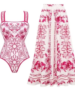 2024 Vintage Pattern Printed One Piece Swimsuit Swimwear Bikini Set Women Beachwear Clearance Wholesale - Image 6