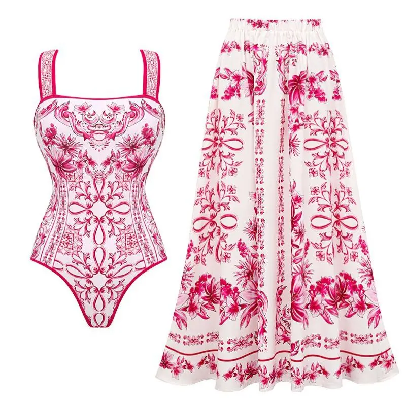 2024 Vintage Pattern Printed One Piece Swimsuit Swimwear Bikini Set Women Beachwear Clearance Wholesale - Image 6