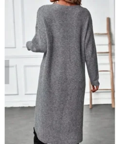 Womens Long Knitted Sweater Dress 2025 Autumn Winter Warm Fur Jumpers Casual Solid Loose Knit Midi Dress Lady Work Pullovers - Image 5
