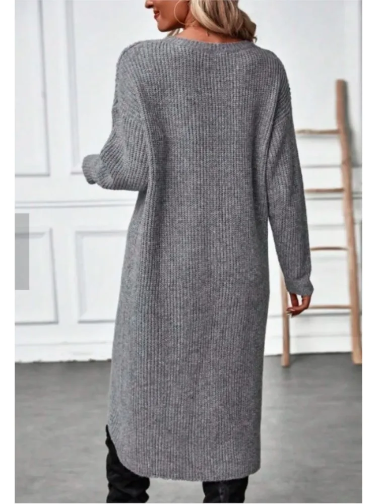 Womens Long Knitted Sweater Dress 2025 Autumn Winter Warm Fur Jumpers Casual Solid Loose Knit Midi Dress Lady Work Pullovers - Image 5