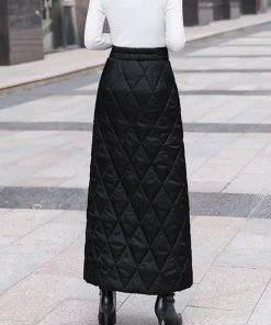 Black Thicken One Piece Of Down Cotton Maxi Skirt 2023 Winter Double Breasted Warm Saias Longas For Women - Image 4