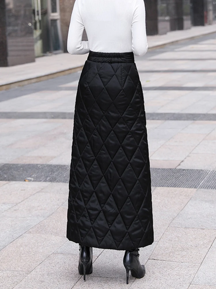 Black Thicken One Piece Of Down Cotton Maxi Skirt 2023 Winter Double Breasted Warm Saias Longas For Women - Image 4