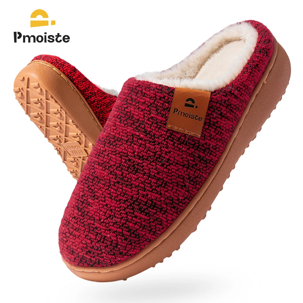 Pmoiste Soft Knited House Slippers Women Comfortable Warm TPR Wedge Memory Foam Designer Luxury Living Room Shoes Winter Indoor