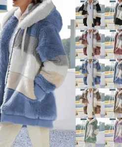 Oversized Jacket for Women 2023 New Autumn Winter Warm Plush Pocket Hooded Streetwear Loose Lady Outerwear Coat Roupas Feminina