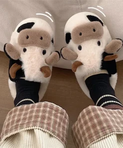 Alternative view of Comwarm Cute Furry Slipper For Women Girls Winter Fashion Milk Cow Fluffy Warm Slippers Woman Cartoon Animal Home Cotton Shoes