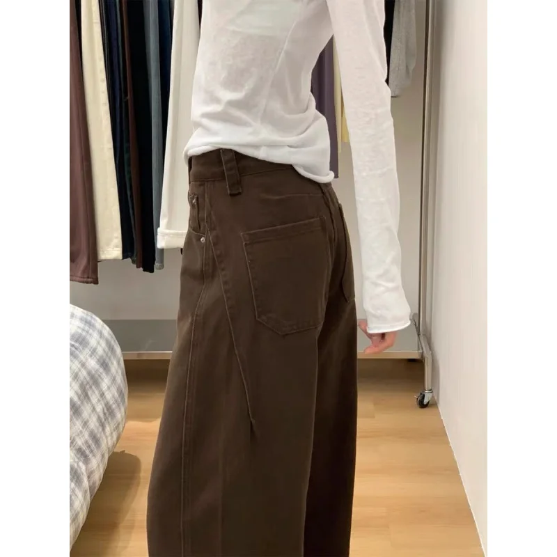 Maillard Brown Straight Leg Jeans for Women 2025 Autumn Winter Loose Fit Pear Shape Curved Wide Leg Pants - Image 4