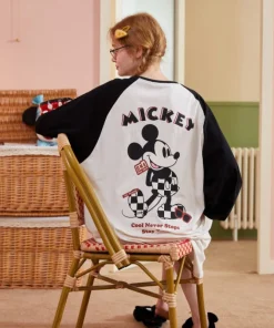 Disney Mickey Mouse Womens Nightgown Long Sleeve Winter Sleepwear Home Loungewear Pajama Dress Black White - Image 6