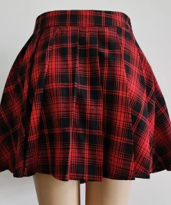 Gothic Sweet Women Pleated Skirt Fashion Plaid Mini High Waist Chic Skirt Kawaii Summer Casual Ladies Plaid Pleated Skirt - Image 6