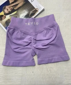 TEVEO Short De Yoga Femme Extensible Respirant Pêche Hanche Hanche Fitness Short de Course Hanche Haute Stretch Mèches De Sueur - Image 4