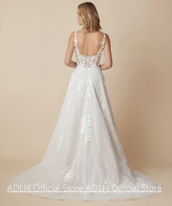 Alternative view of Wedding Dress Vestido De Noiva Sexy Customized V Neck Sleeveless Lace Applique Sweep Train Backless Bridal Gown for Woman