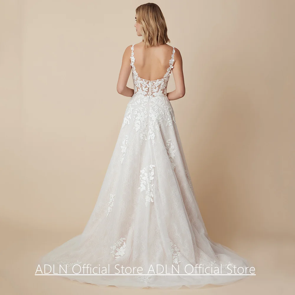 Wedding Dress Vestido De Noiva Sexy Customized V Neck Sleeveless Lace Applique Sweep Train Backless Bridal Gown for Woman - Image 2