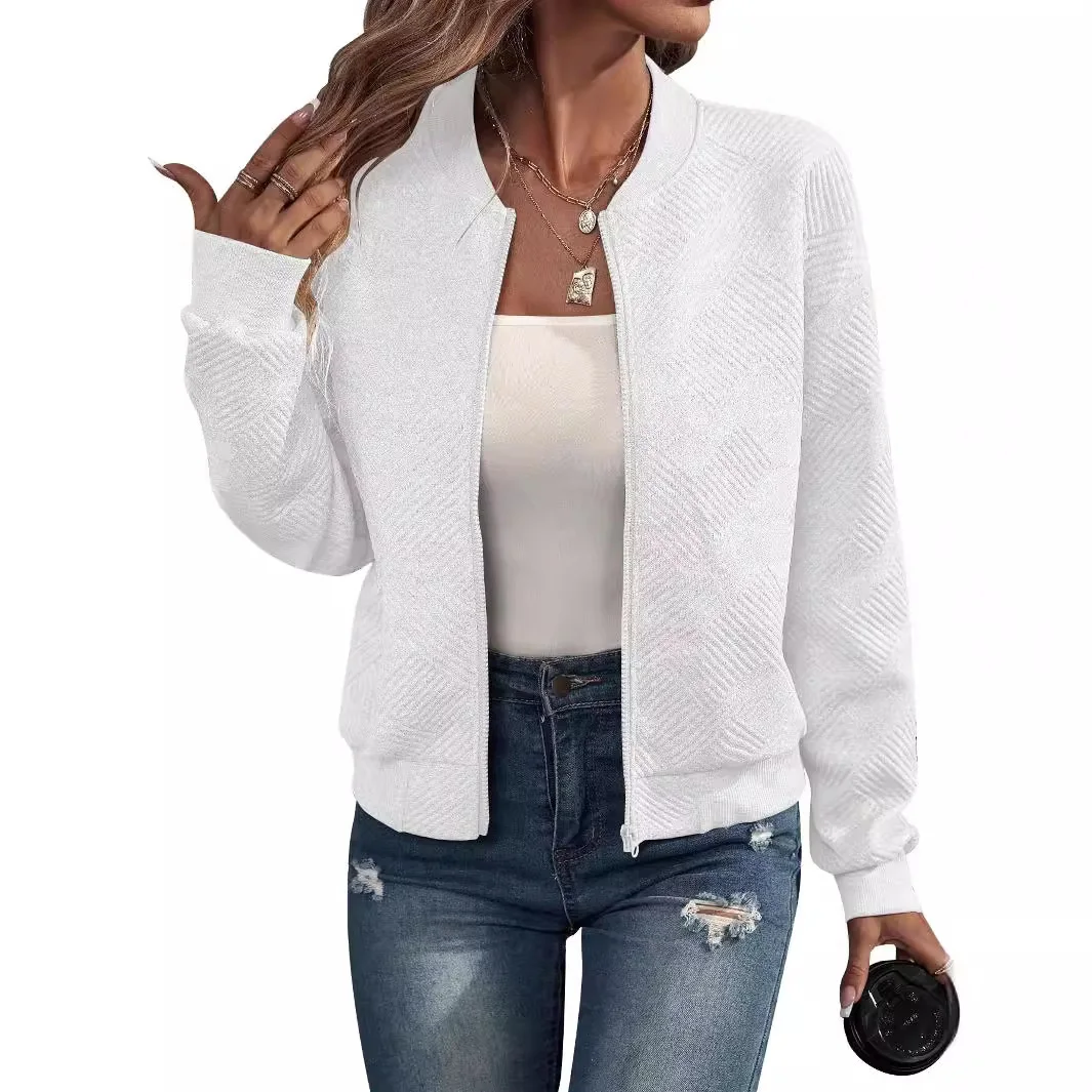 Women's autumn and winter new solid color simple and exquisite zipper jacket baseball collar casual jacket - Image 2