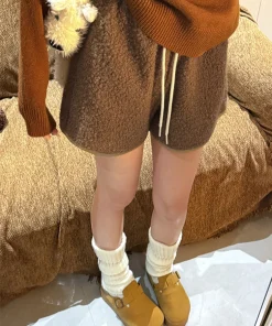 Alternative view of Women's Faux Lamb Fur Shorts High Waisted Outer Wear Hot Pants, Autumn Winter Warm Fleece Shorts Korean Fashion
