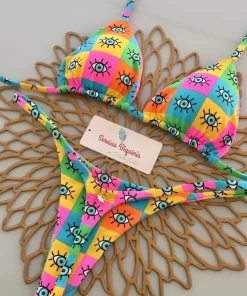 Print Sexy Bikini Sets Halter Lace-up Tops Thongs Beach Style Bathing Suit Y2k Swimsuits Women Beachwear Купальник Женский 2025 - Image 5