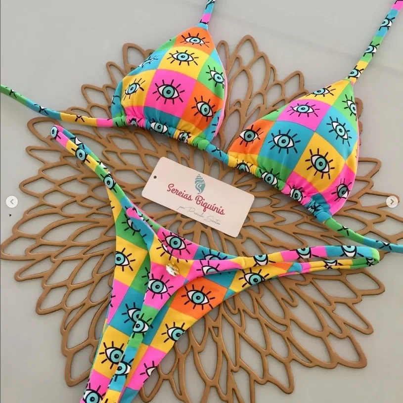 Print Sexy Bikini Sets Halter Lace-up Tops Thongs Beach Style Bathing Suit Y2k Swimsuits Women Beachwear Купальник Женский 2025 - Image 5