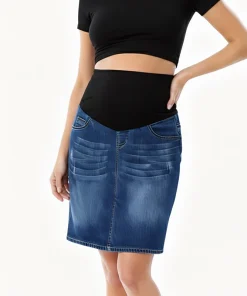 Pregnant Women Clothes Maternity Denim Skirt High Waist Good Stretch Foldable Waist Band Pregnancy Jean Skirt Plus Size S to 4XL