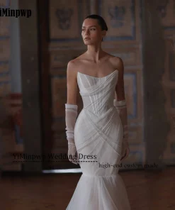 Elegant Mermaid Women Wedding Dresses 2025 Bride Backless Tulle Strapless Bridal Gowns Sleeveless Beading Sweep Train Customized - Image 3