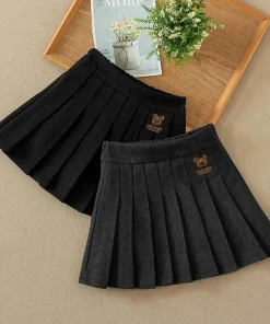 Preppy Pleated Skirts For Girls Children's Clothing Bear Children's Day Casual A Line Dress - Image 6