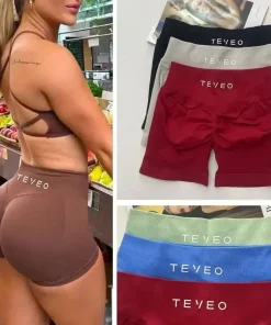 Alternative view of TEVEO Short De Yoga Femme Extensible Respirant Pêche Hanche Hanche Fitness Short de Course Hanche Haute Stretch Mèches De Sueur
