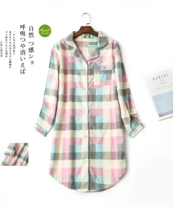 Winter 100% Brushed cotton nightshirts women nightgowns sleepwear fashion plaid Plus size sleepdress night dress nightwear - Image 3