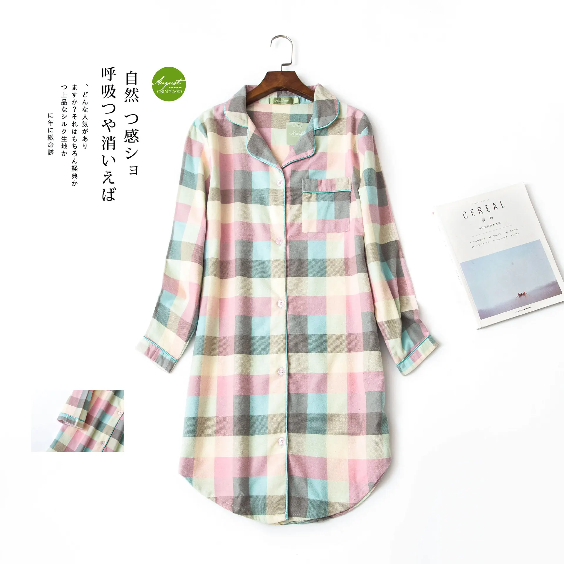 Winter 100% Brushed cotton nightshirts women nightgowns sleepwear fashion plaid Plus size sleepdress night dress nightwear - Image 3