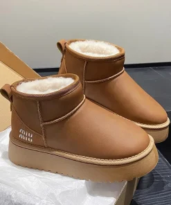 Women's Platform Thick-Soled Snow Boots New Winter Waterproof Short Tube Elevated Cotton Shoes Warm Fleece-Lined Bread Shoes