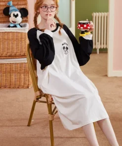Alternative view of Disney Mickey Mouse Womens Nightgown Long Sleeve Winter Sleepwear Home Loungewear Pajama Dress Black White