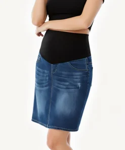 Pregnant Women Clothes Maternity Denim Skirt High Waist Good Stretch Foldable Waist Band Pregnancy Jean Skirt Plus Size S to 4XL - Image 5