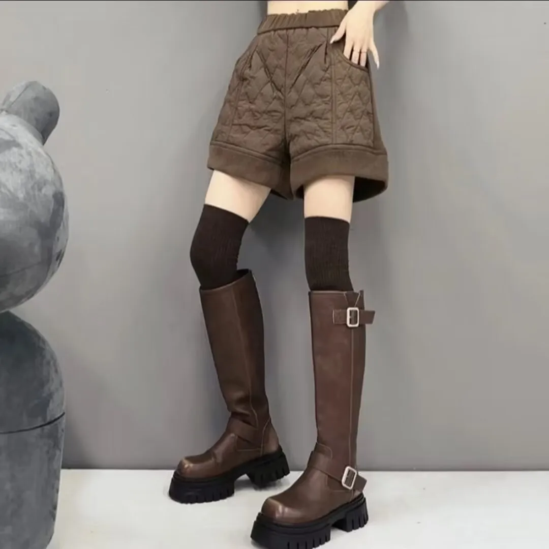 Women's High Waist Wide Leg Pants Cotton Padded Fleece Warm Shorts Casual Ladies Boots Black, Autumn, Winter, New 2026 - Image 4