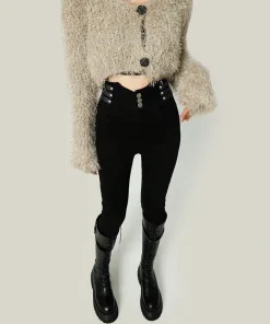 High Waisted Plush Lined Jeans for Women Tight Stretch Denim Pencil Pants Autumn Winter 2025 New Slimming Style - Image 5